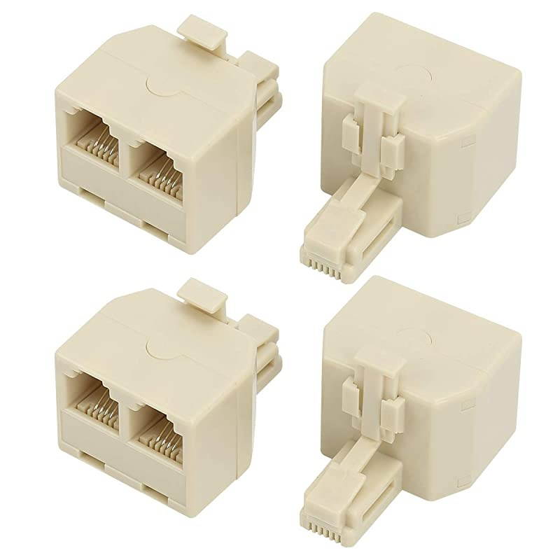 RJ11 Duplex Wall Jack Adapter Dual Phone Line Splitter Wall Jack Plug 1 to 2 Modular Converter Adapter for Office Home ADSL DSL Fax Model Cordless Phone System Cream4 Packs