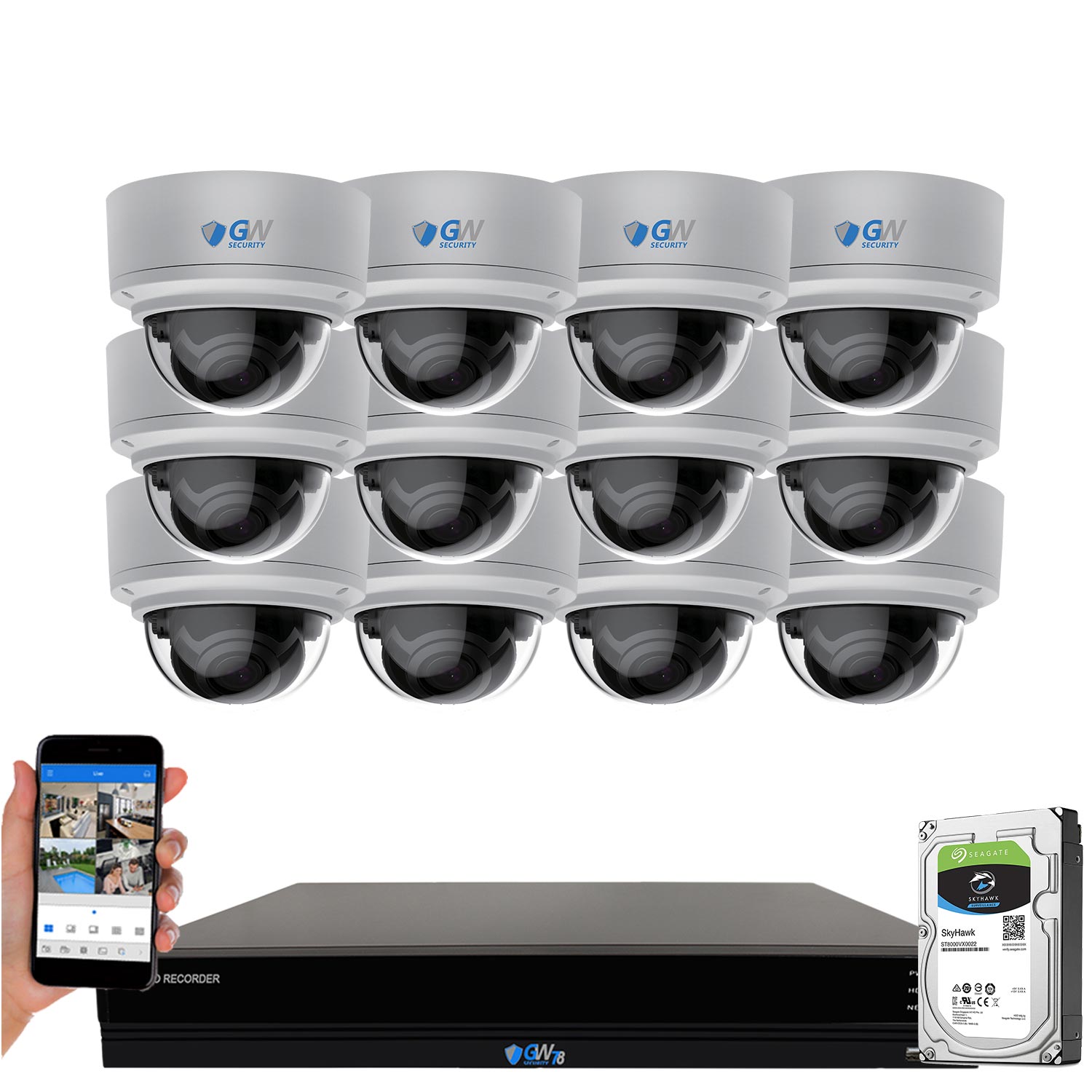GW AutoFocus 4K (8MP) Smart AI Video & Audio Security Camera System, 16 Channel H.265+ 4K NVR, 16 x 8MP UltraHD 3840x2160 Microphone POE Dome Camera 4X Optical Motorized Zoom Outdoor Indoor