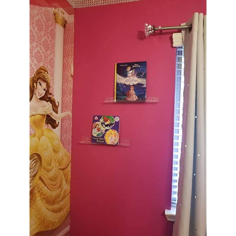 6 Pack 15 Inch Acrylic Invisible Kids Floating Bookshelf for Kids Room,Modern Picture Ledge Display Toy Storage Wall Shelf,Clear