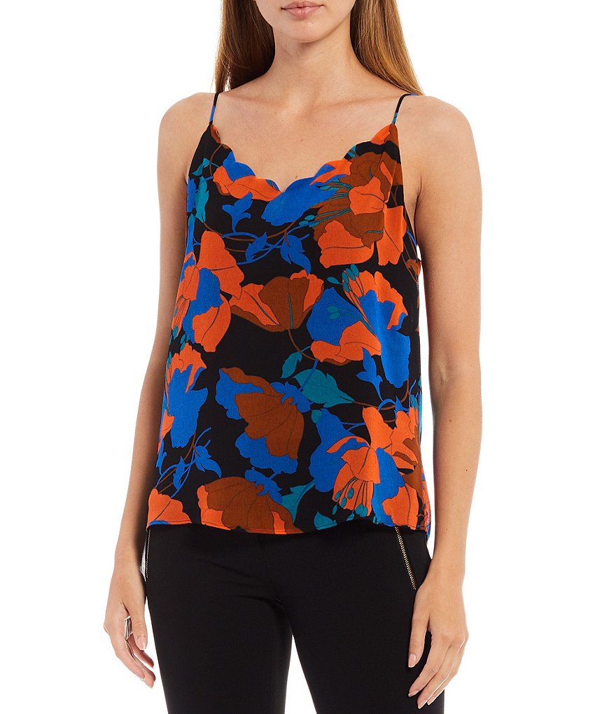 Calvin Klein Floral Print Woven Scallop Trim V-Neck Sleeveless Cami
