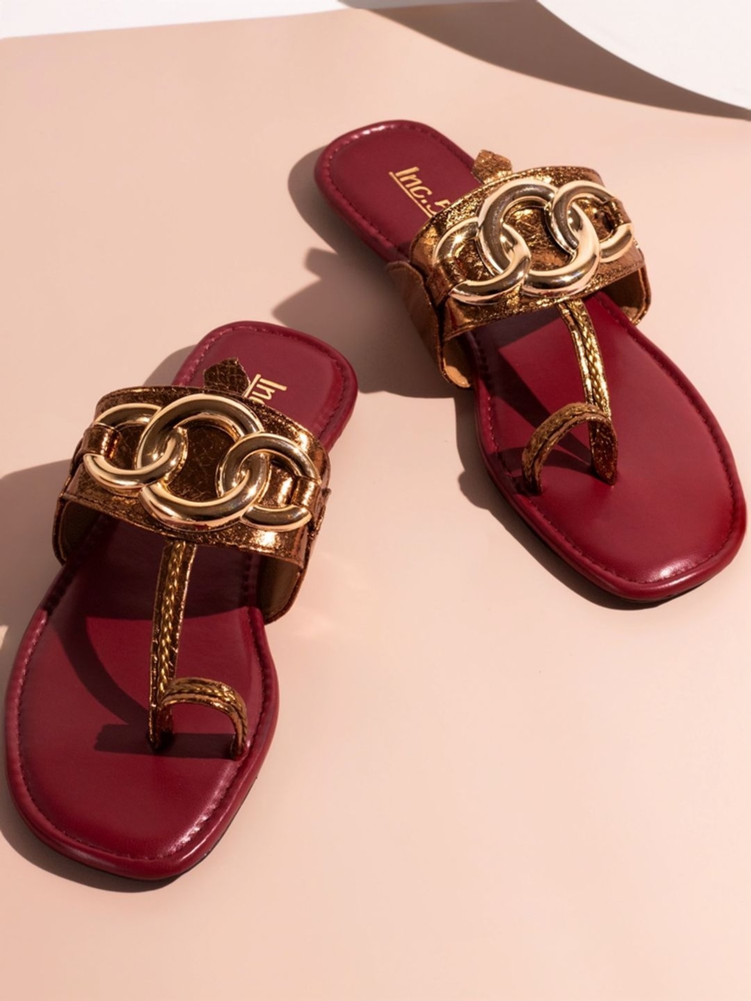 Inc.5 Women's Antique Gold Kolhapuri Sandals