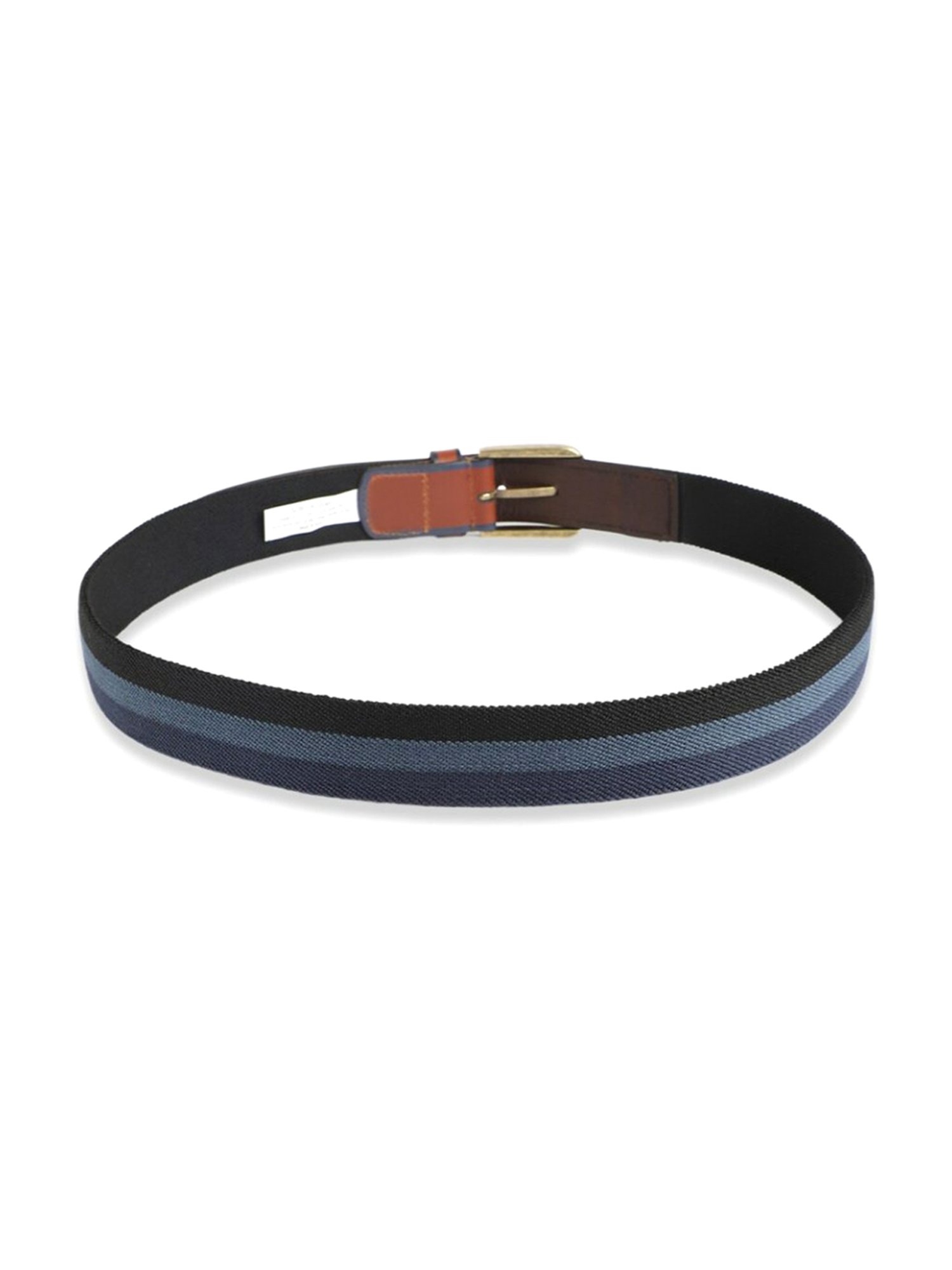 Simon Carter Navy Leather Striped Casual Belt for Men