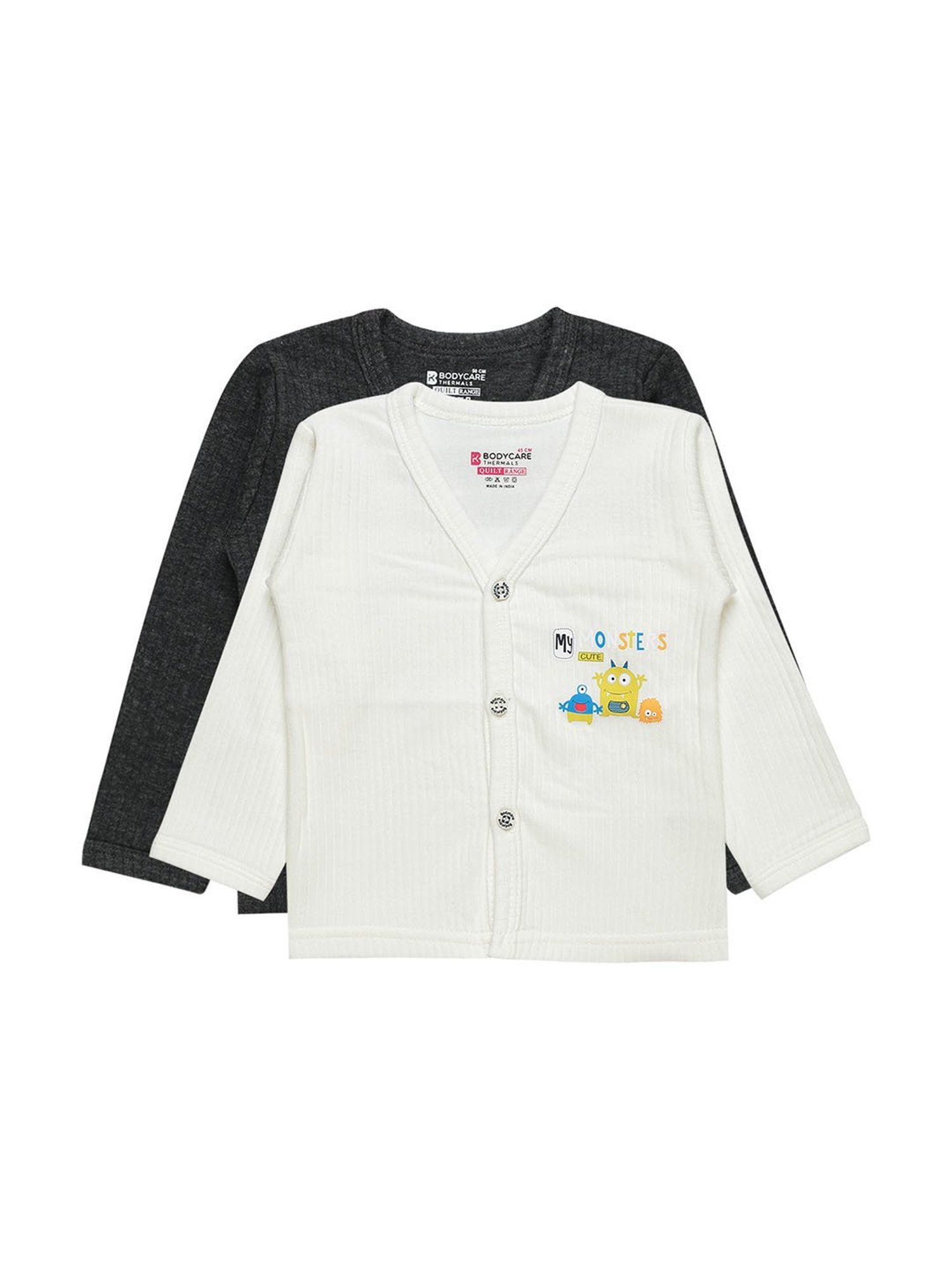 Bodycare Kids White Printed Full Sleeves Thermal Top (Pack Of 2)