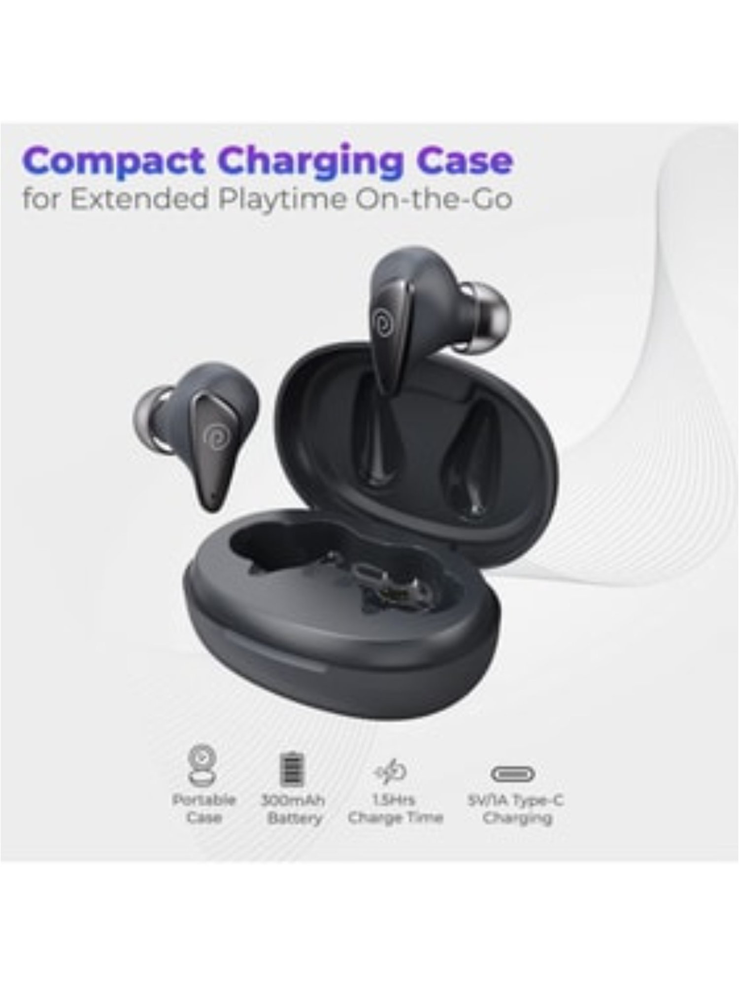 PTron Bassbuds Wave ENC Bluetooth 5.3 Wireless Earbuds with Mic, 40 Hours Total Playtime (Grey)
