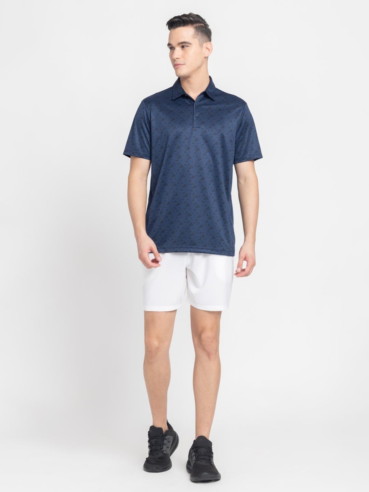 Adidas Blue Regular Fit Printed Sports Polo
