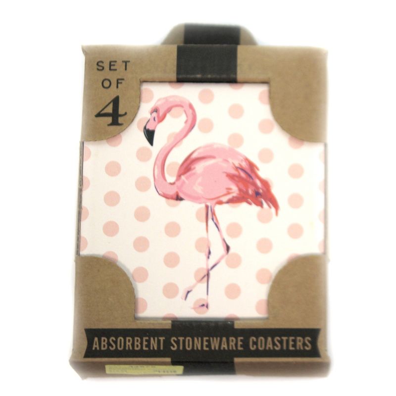 Tabletop 4.0" Flamingo Coaster Set Bird Florida Pink Carson Home Accents  -  Coasters