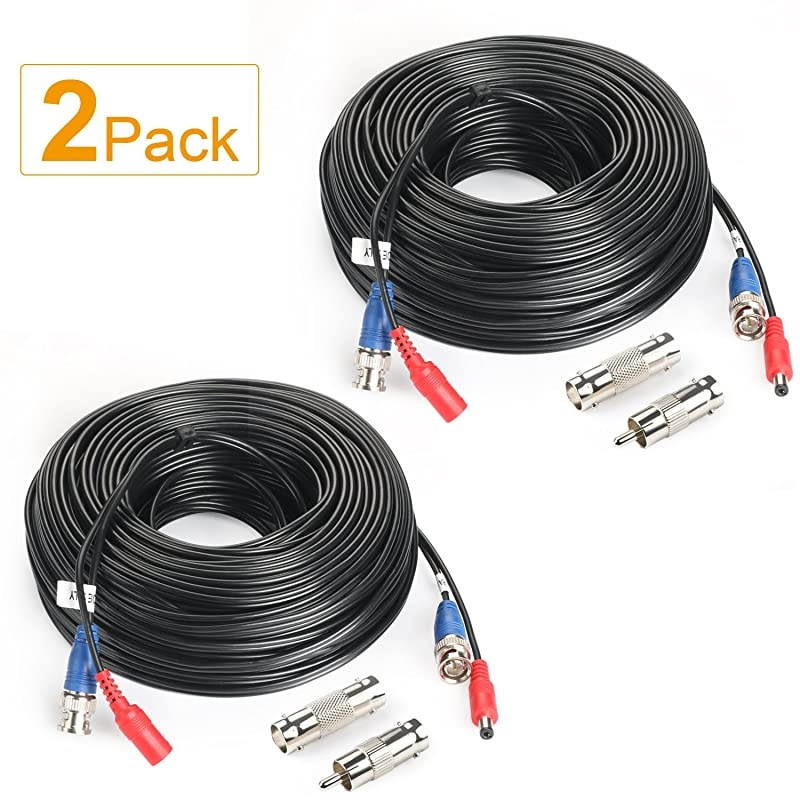 2Pack 100Feet BNC Vedio Power Cable Pre-Made Al-in-One Camera Video BNC Cable Wire Cord for Surveillance CCTV Security System with Connectors(BNC Female and BNC to RCA)