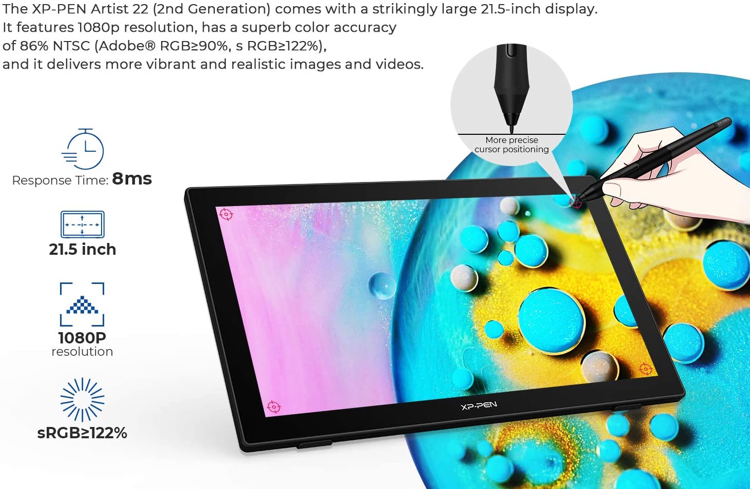 XP-PEN Artist 22 (2nd Generation) Drawing Monitor Digital Drawing Tablet with Screen 21.5 Inch Graphics Display