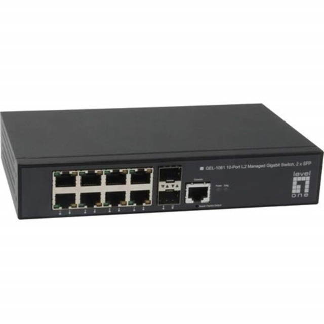 LevelOne 10-Port L2 Managed Gigabit Switch, 2 x SFP - 10 Ports - Manageable - 2 Layer Supported - Modular - Optical Fiber, Twisted Pair - Rack-mountable, Desktop