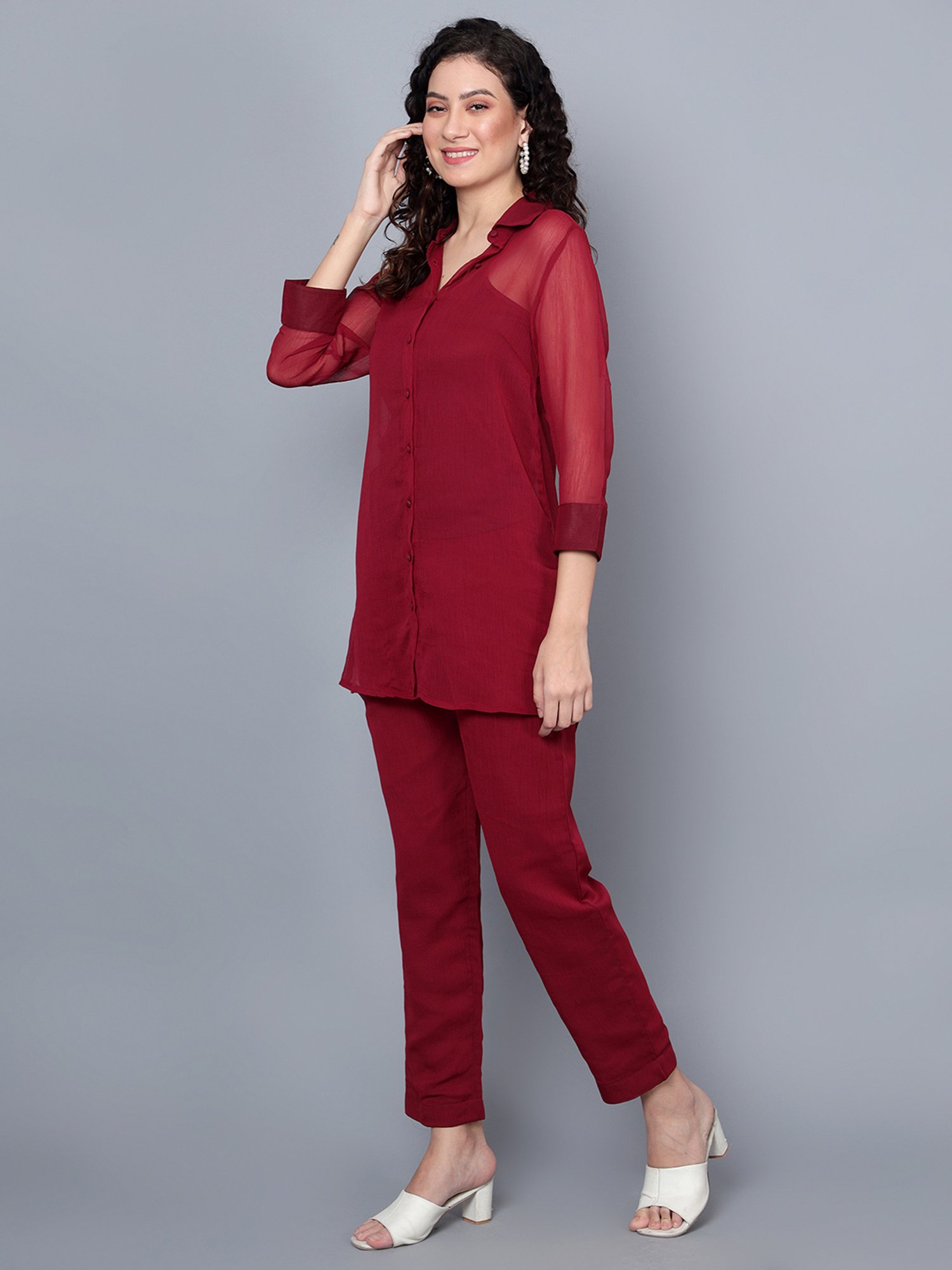 Anvi Be Yourself Maroon Mid Rise Trousers