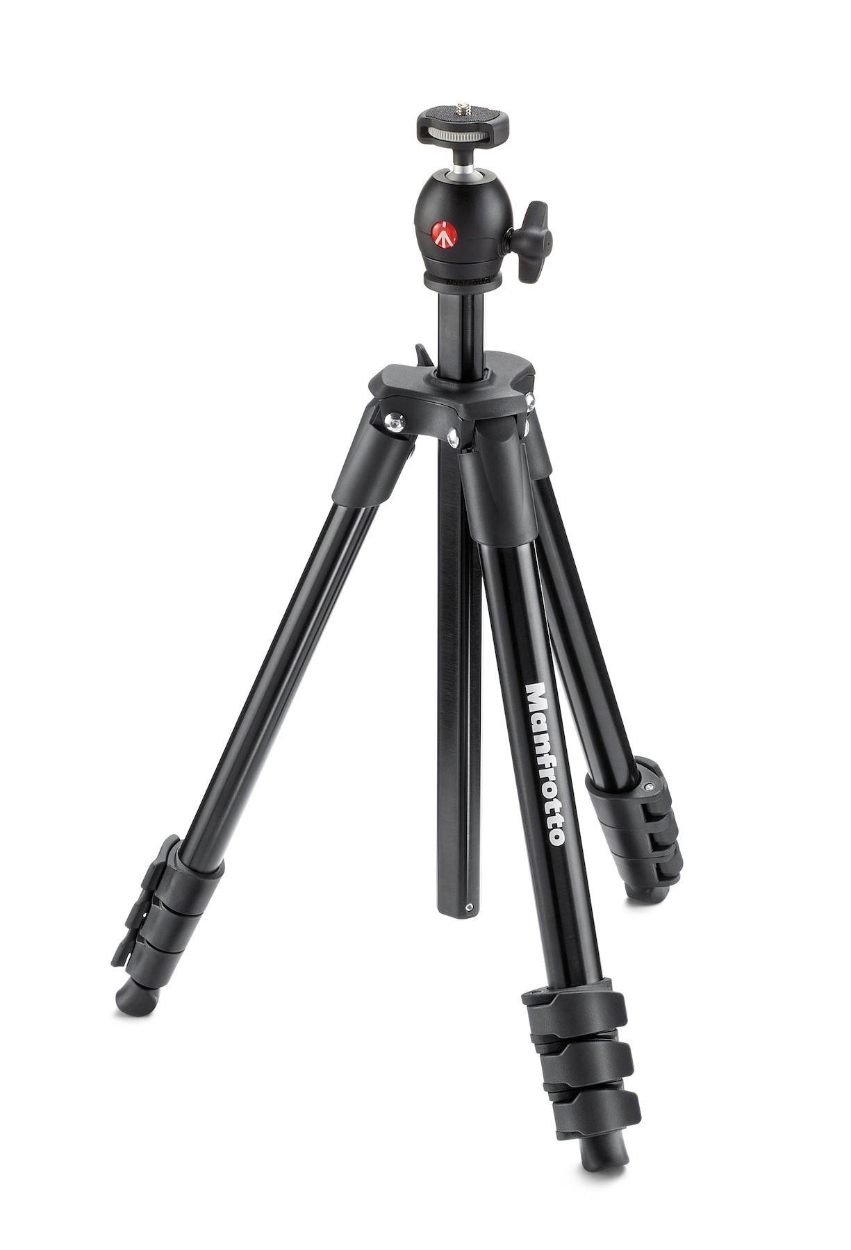 Manfrotto 4-Section Compact Light Aluminum Tripod with Built-in Ballhead, Black