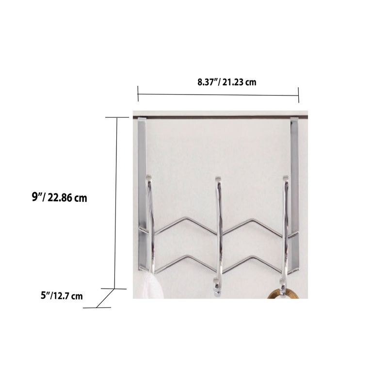 Home Basics Chevron 3 Dual Hook Over the Door Organizing Rack, Chrome