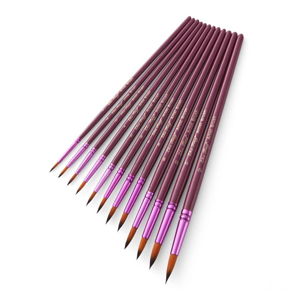 Professional 12pcs Round Pointed Tips Paint Brush Set
