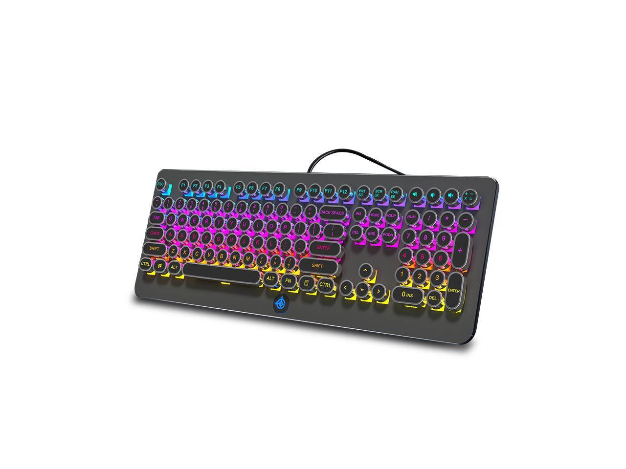 Magic Refiner Mechanical MK9 Gaming Keyboard RGB Retro Keyboard-Blue Switch-LED Backlit - Gold-Plating 108 Key Round Keycaps Anti-Ghosting Mechanical Illuminated Keyboard for PC Gaming and MAC (Black)