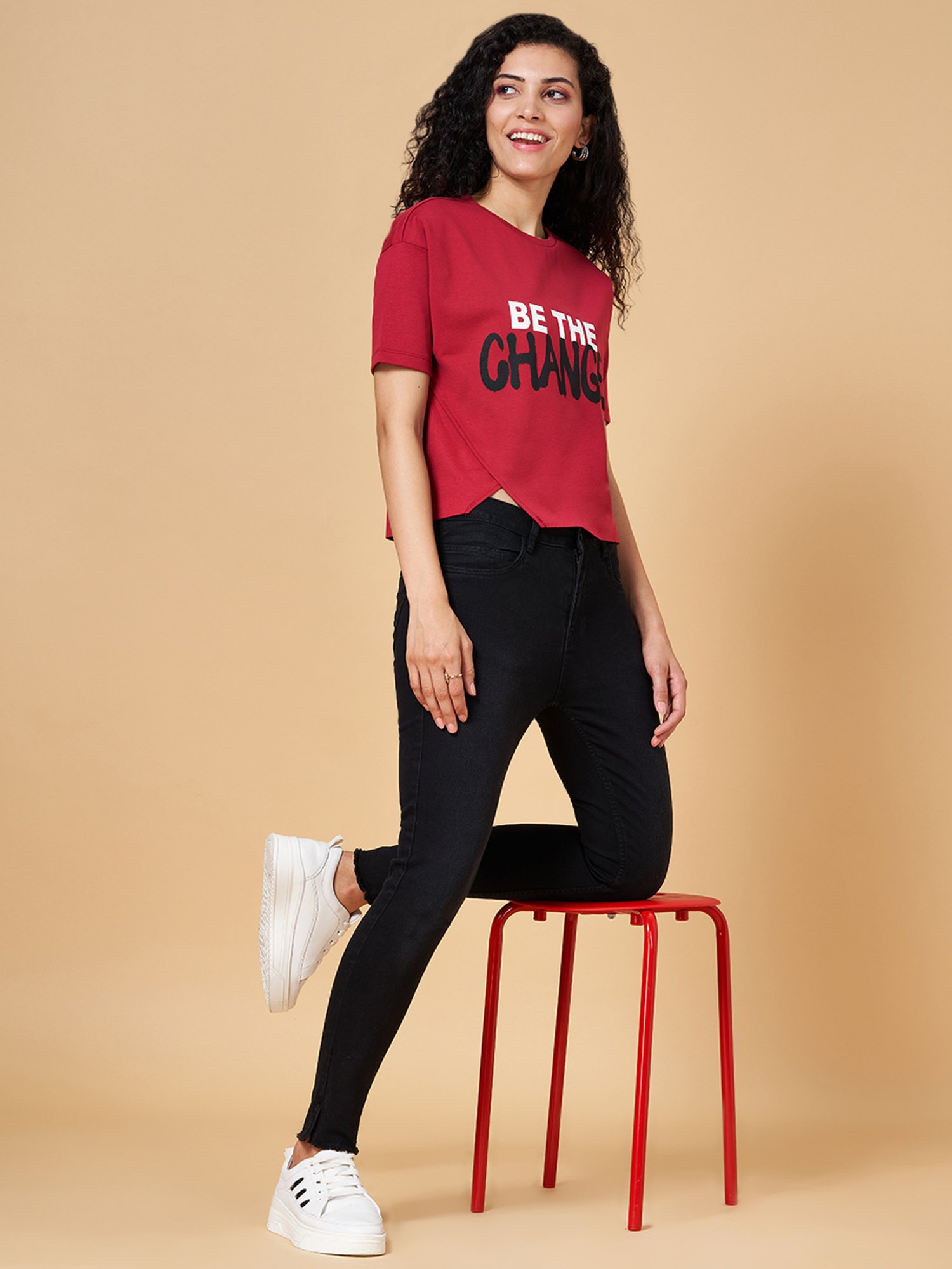 People by Pantaloons Maroon Graphic Print Top