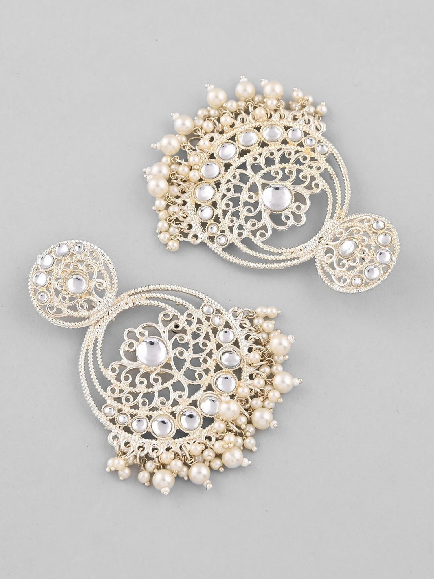 VOJ Gold Plated Kundan Contemporary Circular Chandbaali Earrings for Women