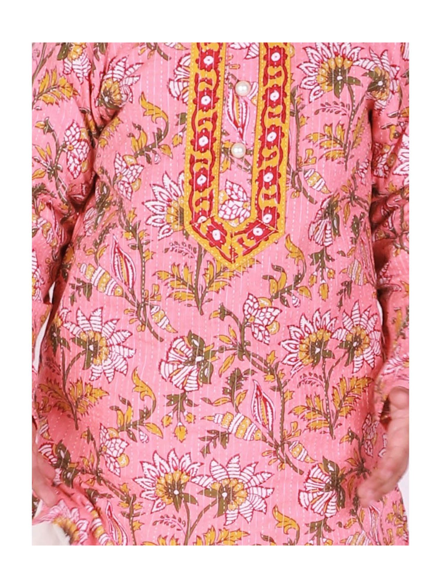 Little Bansi Kids Pink & White Embroidered Kurta with Dhotis
