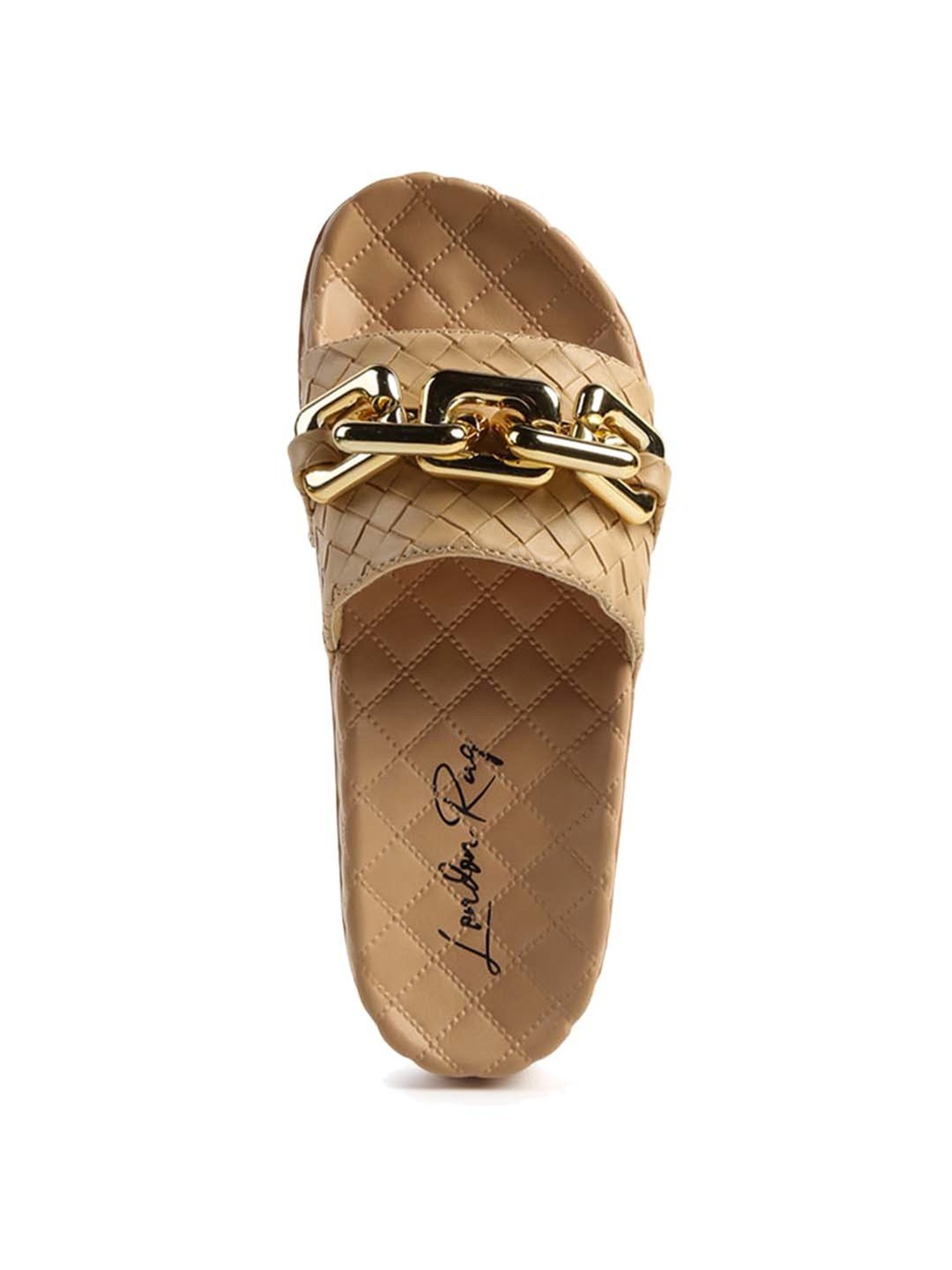 London Rag Women's Bling Chain Strap Beige Casual Sandals