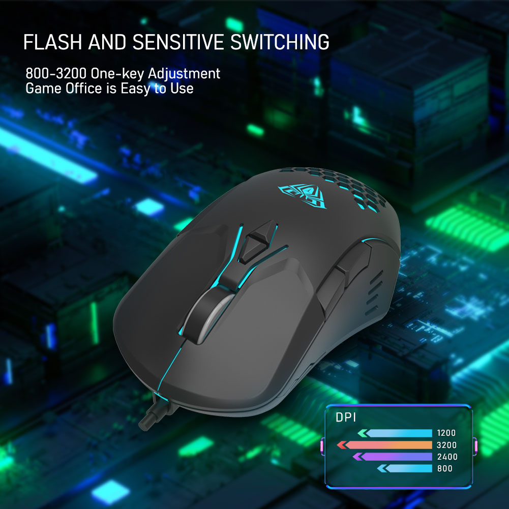AULA RGB Gaming Mouse with Side Buttons Macro Programming 10000 DPI Adjustable 14 Key Wired USB Backlit Mouse for Desktop Laptop - H510 White