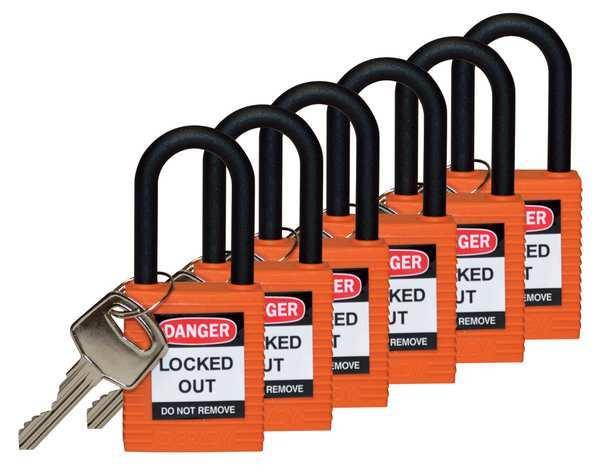 BRADY 123346 Lockout Padlock,KA,Orange,1-3/4"H,PK6