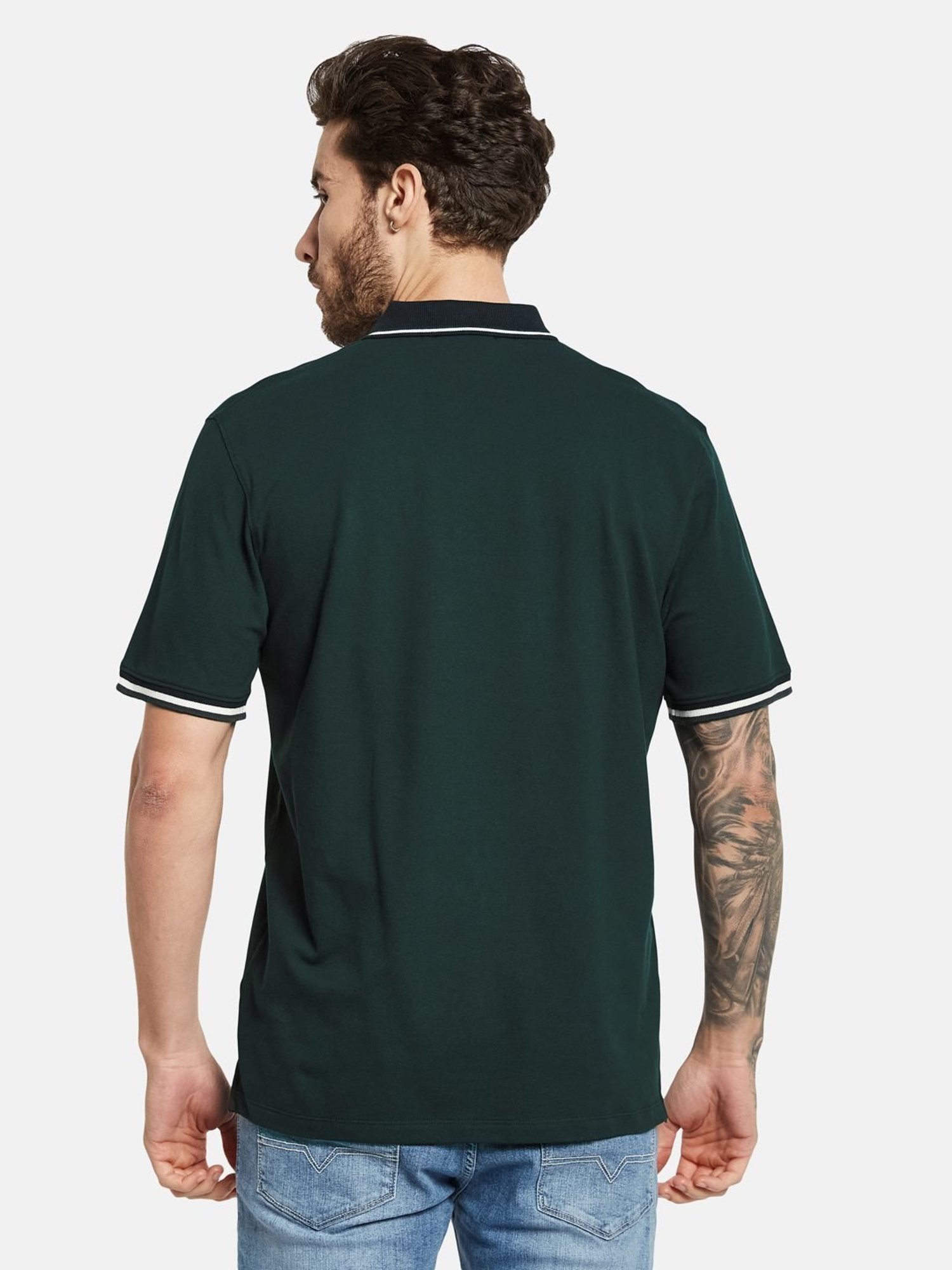 Octave Bottle Green Cotton Regular Fit Polo T-Shirt