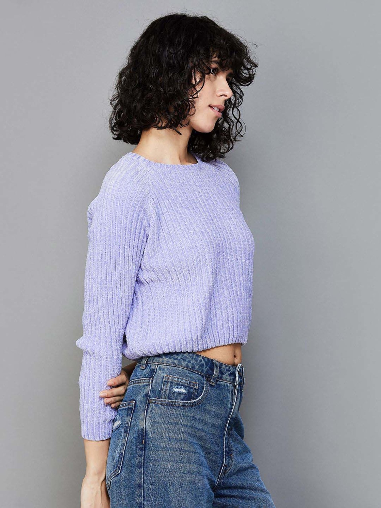 Ginger by Lifestyle Purple Striped Sweater