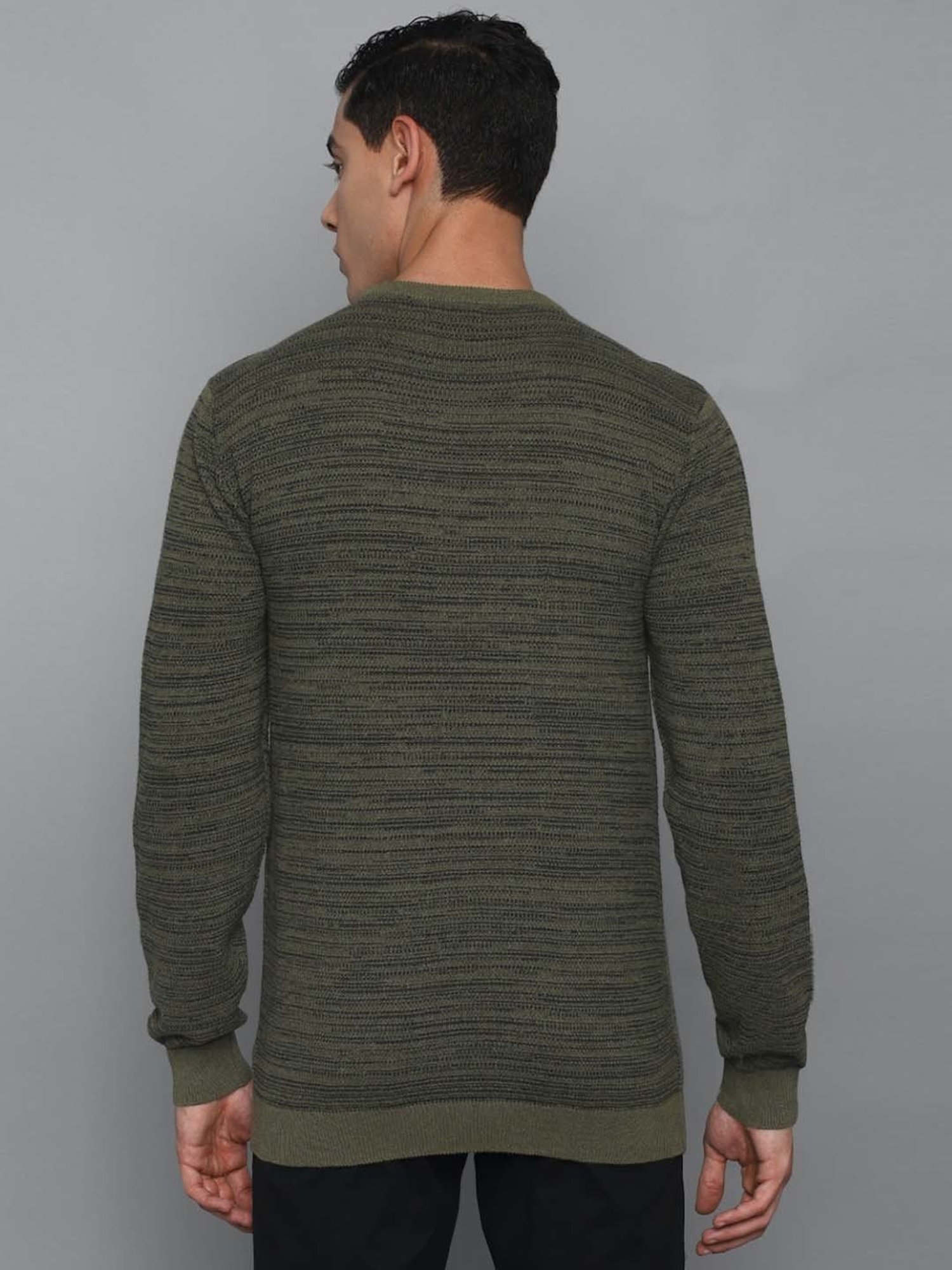 Allen Solly Green Cotton Regular Fit Striped Sweater