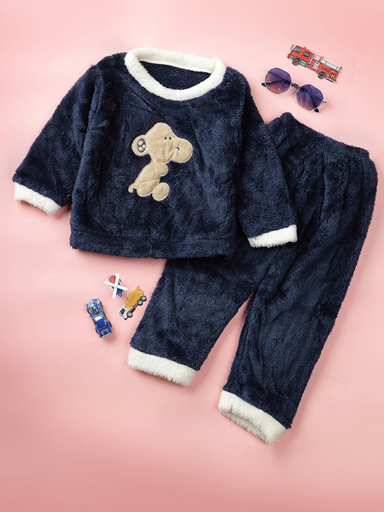 NEUDIS Girls Navy Solid Full Sleeves Sweatshirt with Trousers