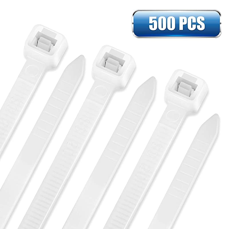 Zip Ties 8 Inch 500Pcs Industrial Nylon Zip Ties | Durable Self Locking Wire Tie Wraps with 40 lbs Tensile Strength UV Heat Resistant for Home Office Garage Multiple Use White