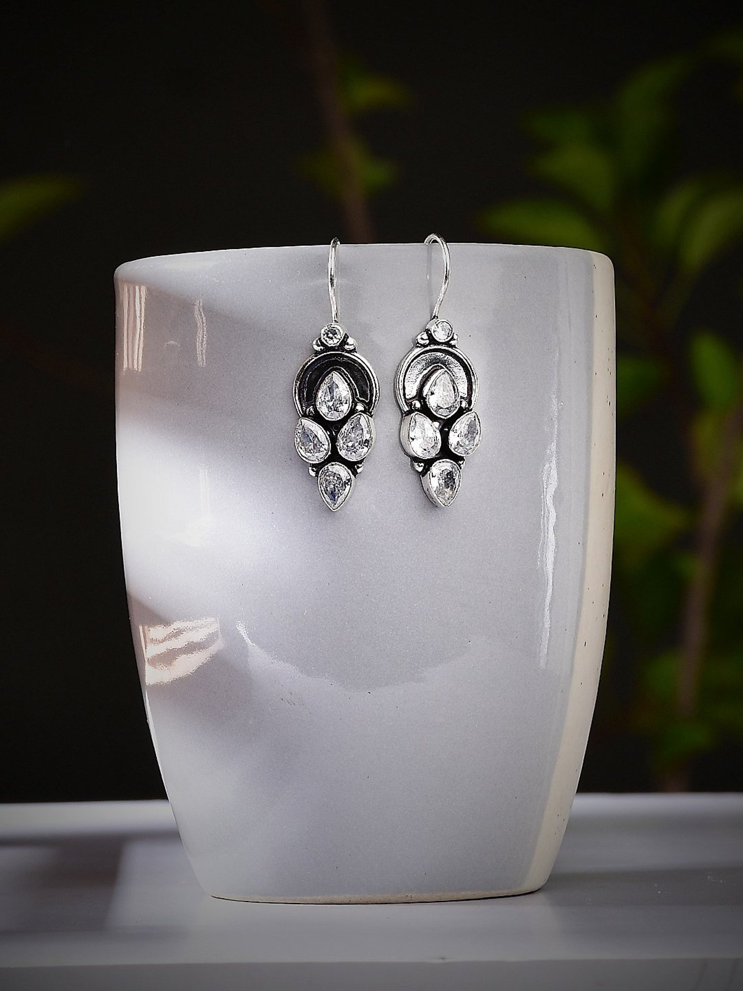 Imli Street Silver Tone Stone-Studded Handcrafted Dangler Earrings