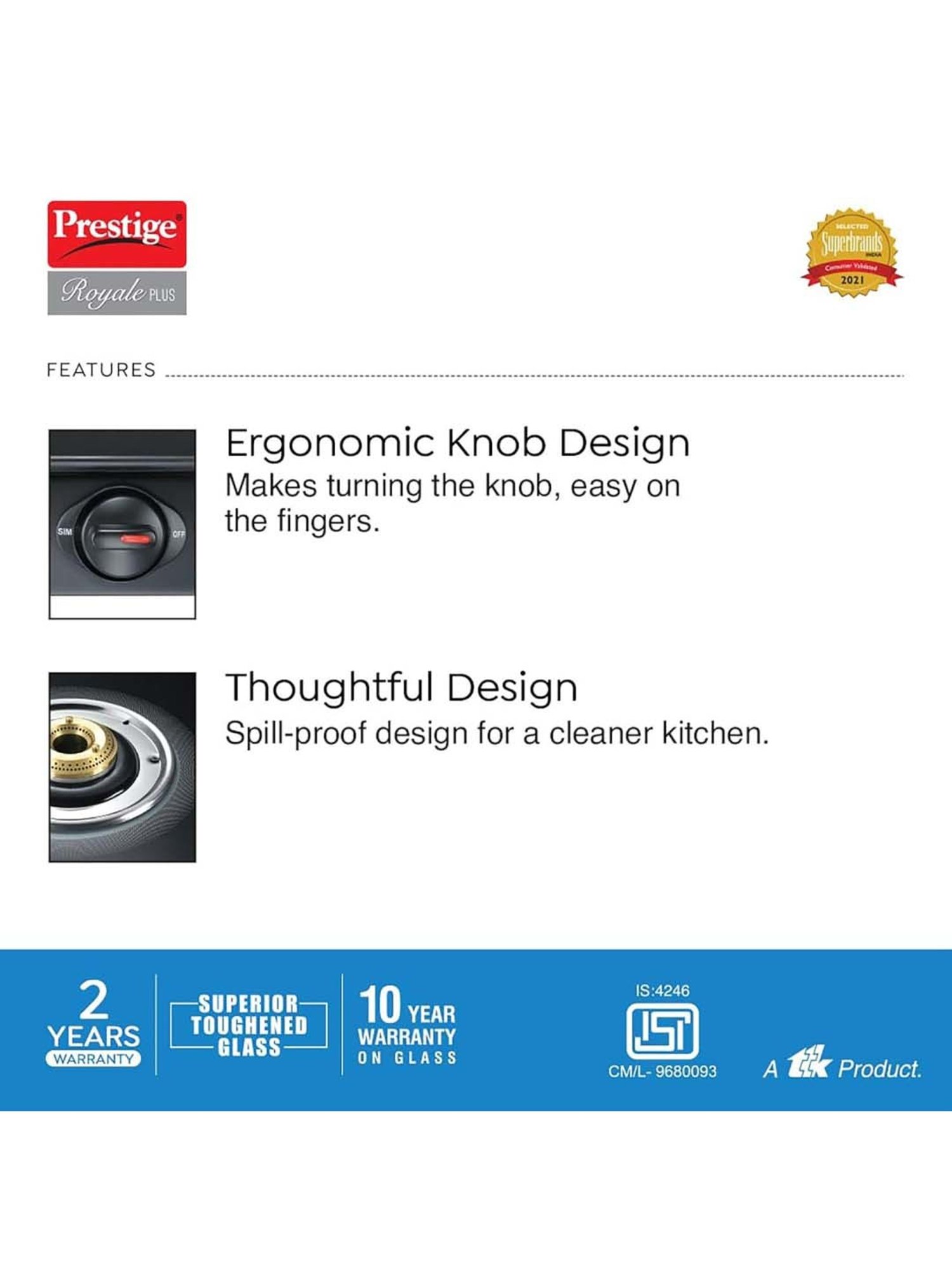 Pigeon Blackline Smart Black Glass Manual Gas Stove (2 Burners)