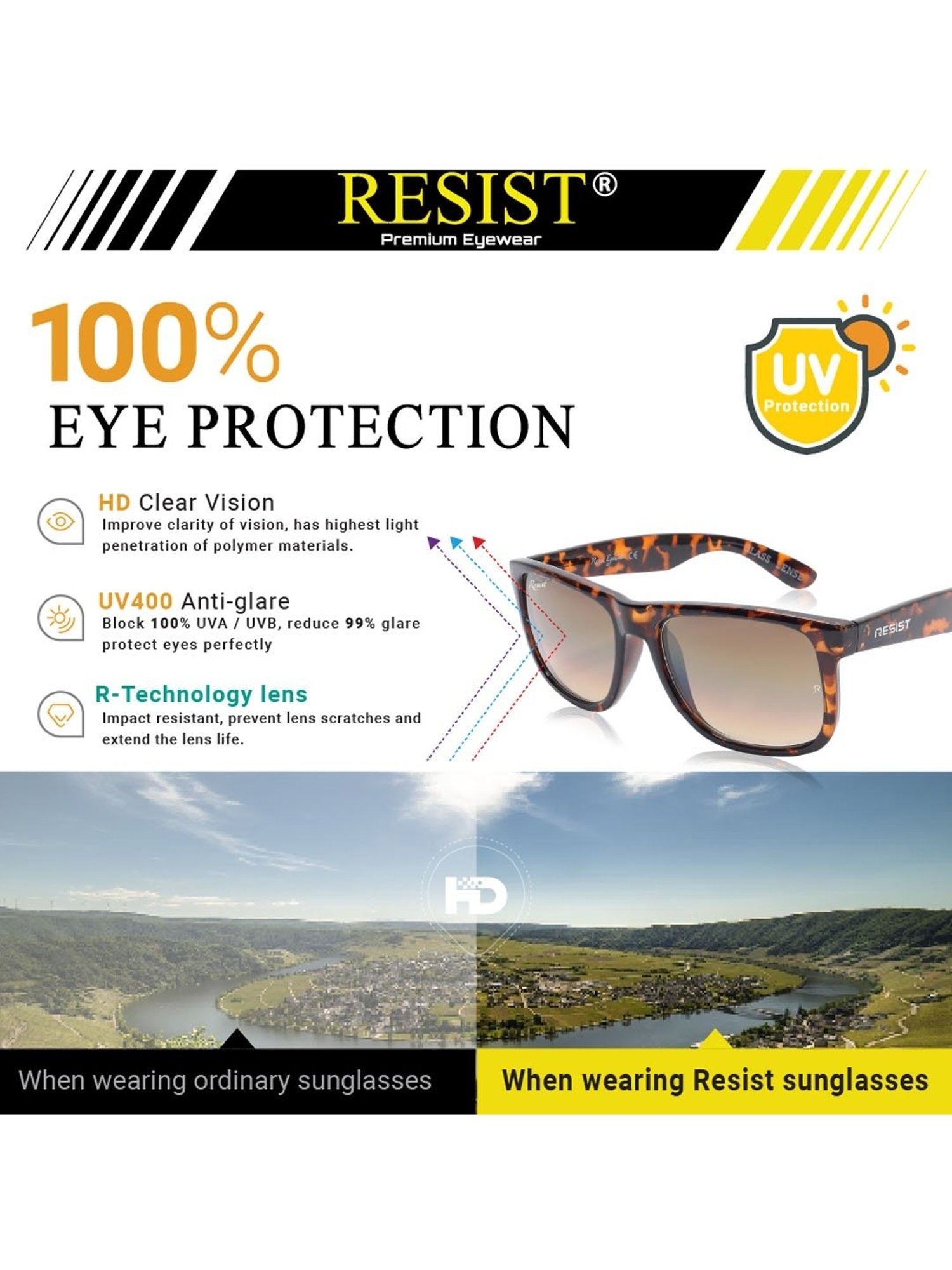 Resist Eyewear Brown Wayfarer UV Protection Unisex Sunglasses