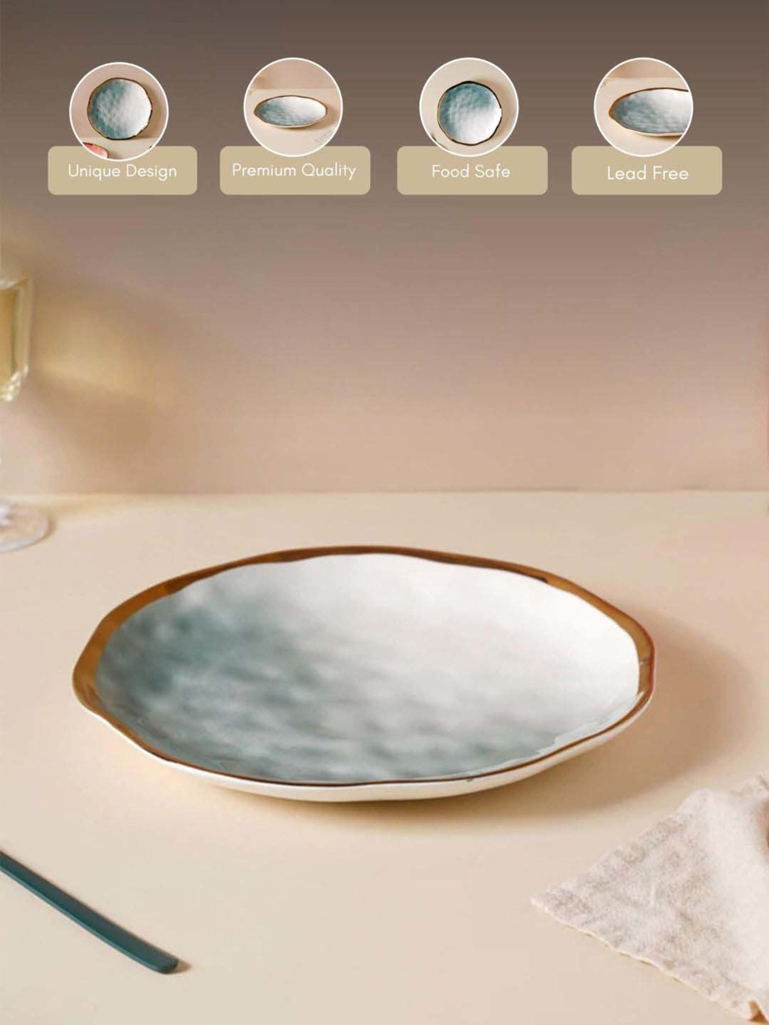 Nestasia Premium Quality Glazed Green Ceramic Ombre Dinner Plate With Gold Rim For Dining Table 10"