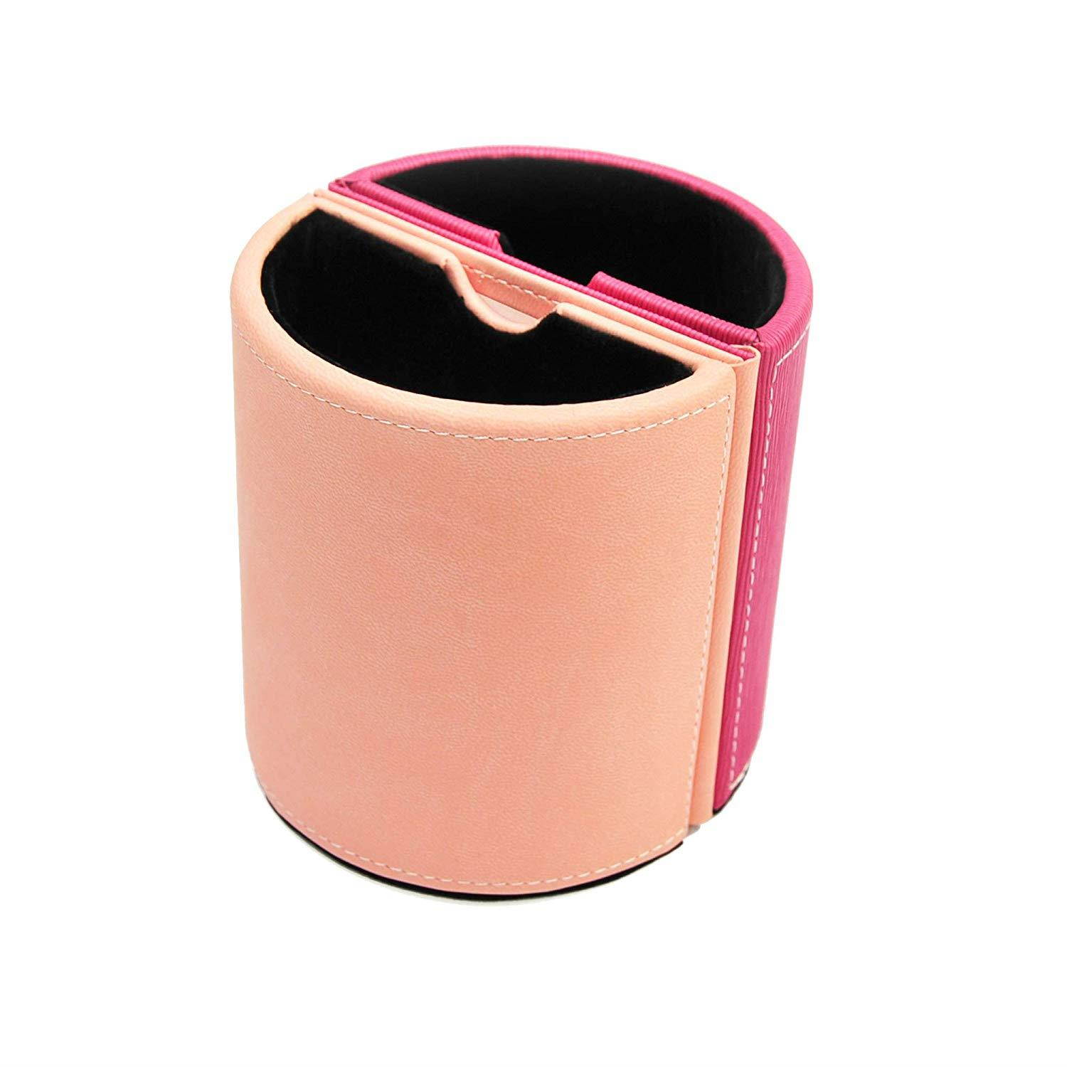 Pen Pencil Holder with Photo Frames | Desk Organizer | Desk Decoration | Multi Function Desk Stationery | Space Saver | 2 Picture Frames | Handicraft | PU Leather & Suede (Rose Pink)