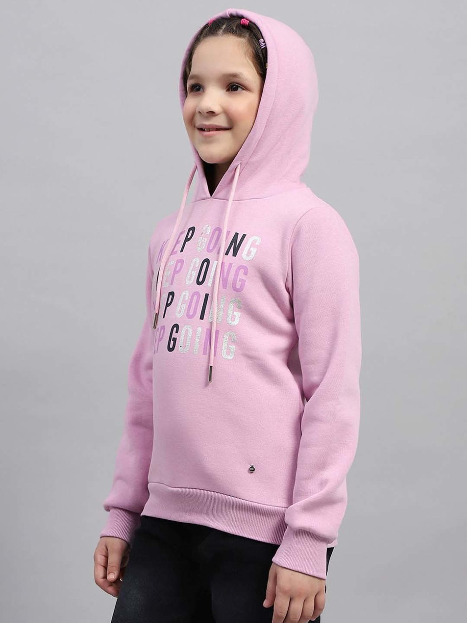 Monte Carlo Girls Pink Printed Full Sleeves Sweatshirts & Hoodies