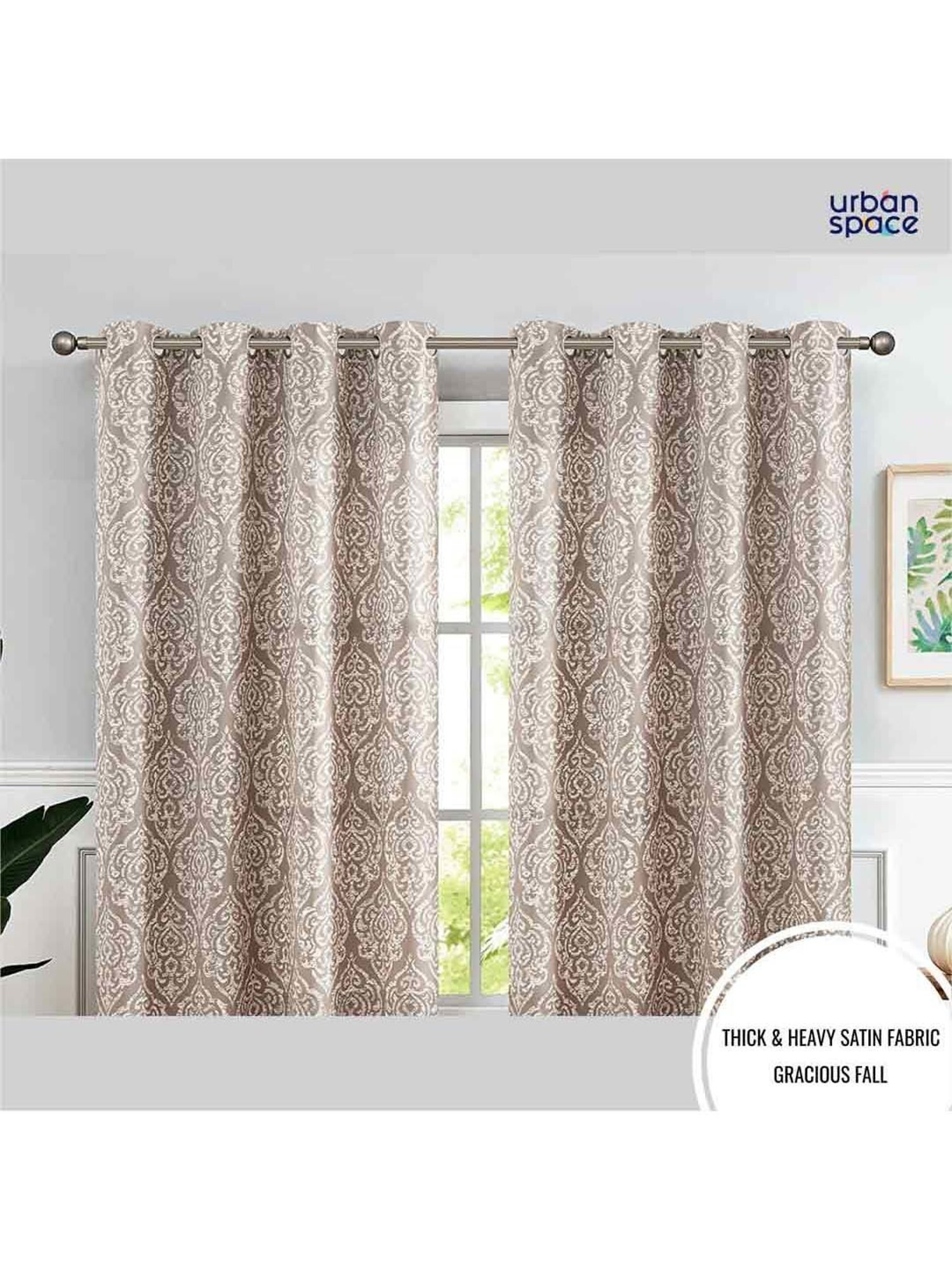 Urban Space Brown Polyester Window Curtain With Tieback & Eyelet