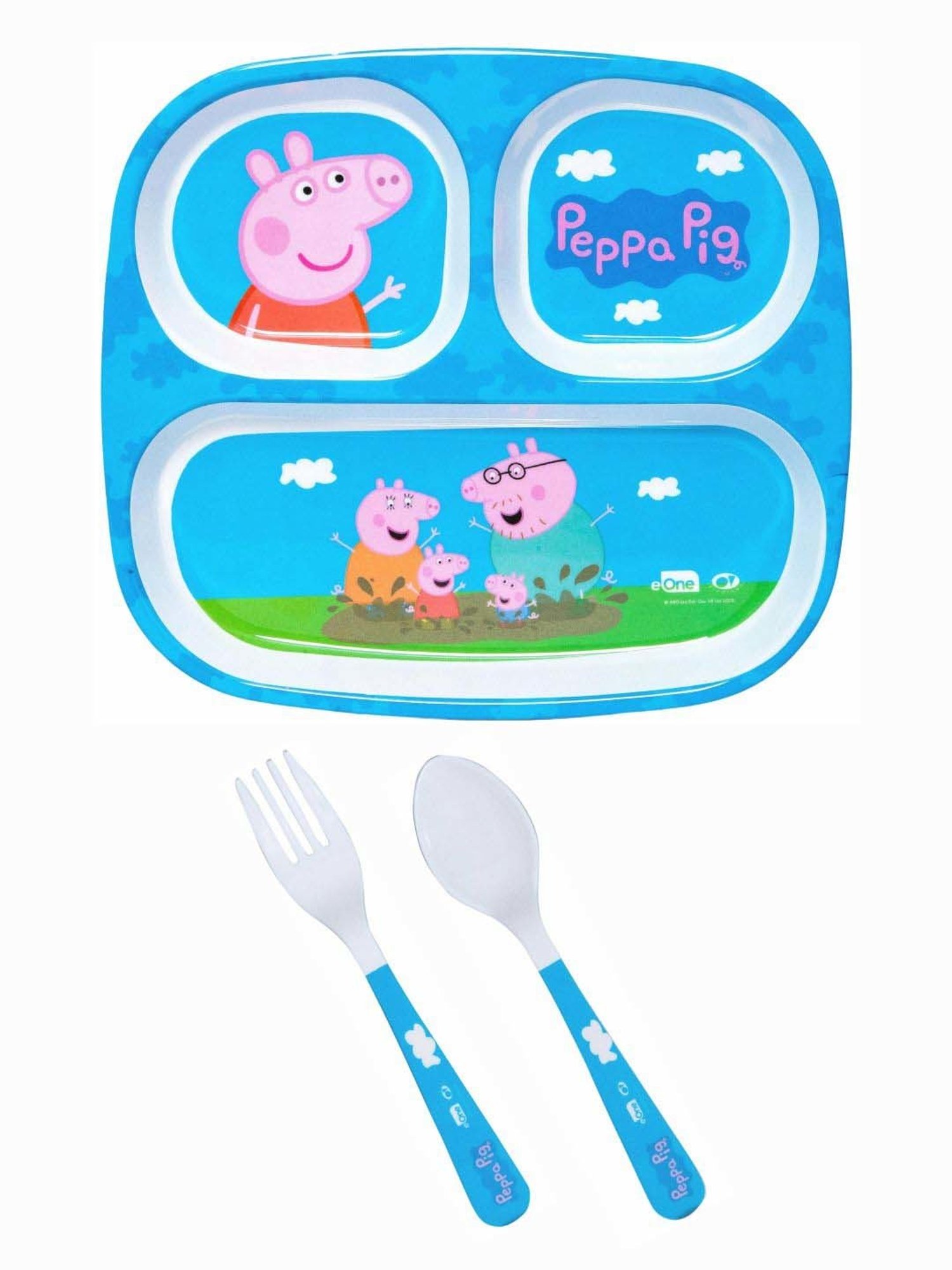 Servewell Peppa Pig Blue Melamine Rectangle Kids 3Pcs Dinner Set