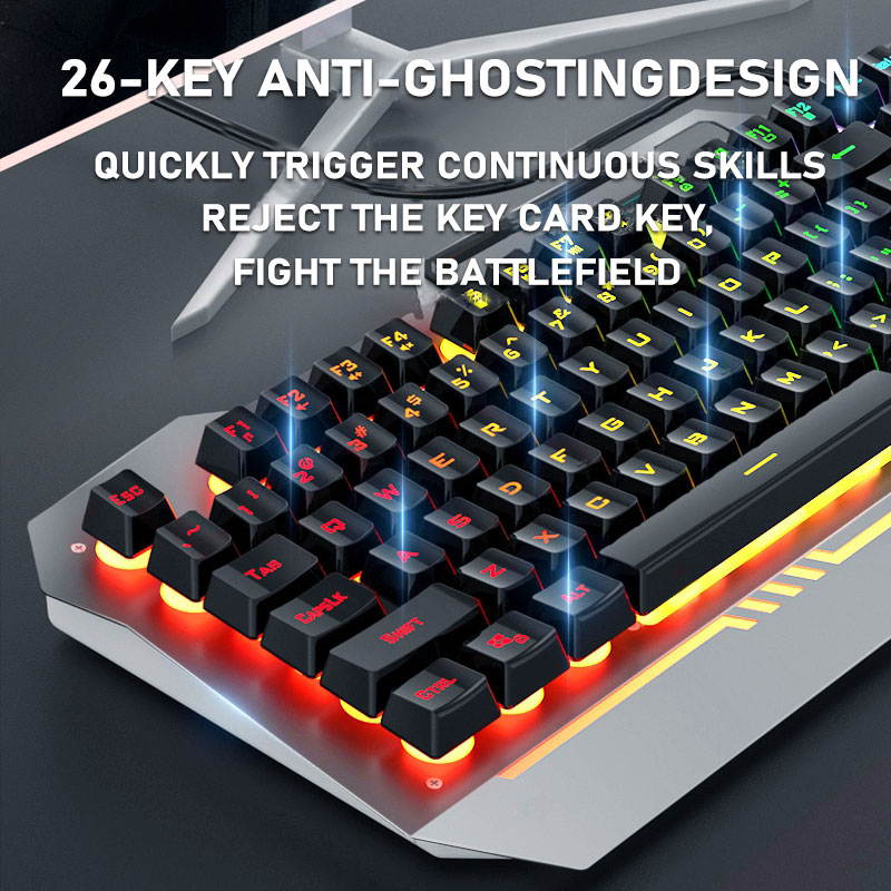 AULA F3010 Wired Gaming Keyboard 26 Keys Anti-ghosting Ergonomic Metal Panel Mix Backlit LED Gamer Keyboard for Desktop Laptop