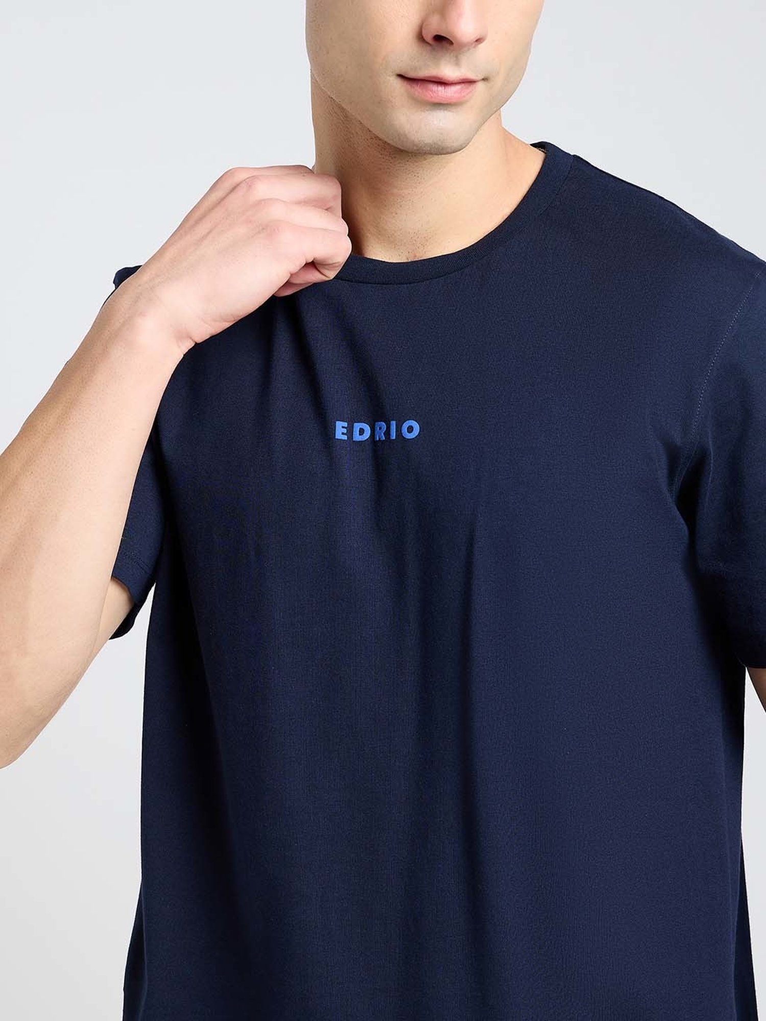EDRIO Navy Regular Fit Graphic Print Crew T-Shirt