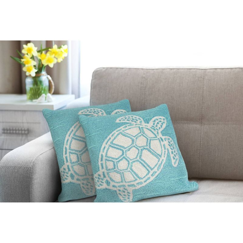 18"x18" Front Porch Turtle Print Indoor/Outdoor Square Throw Pillow Aqua - Liora Manne