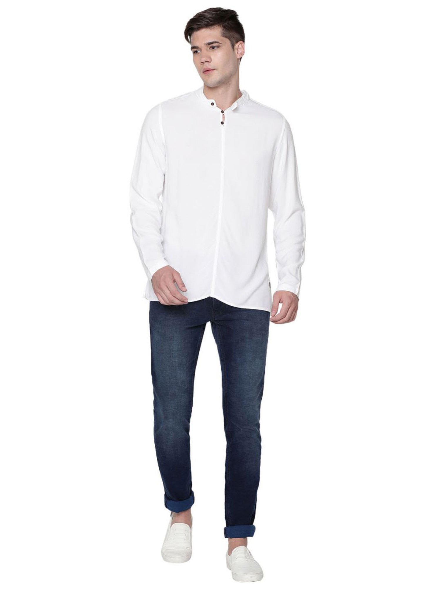 Identiti White Tapered Fit Short Kurta