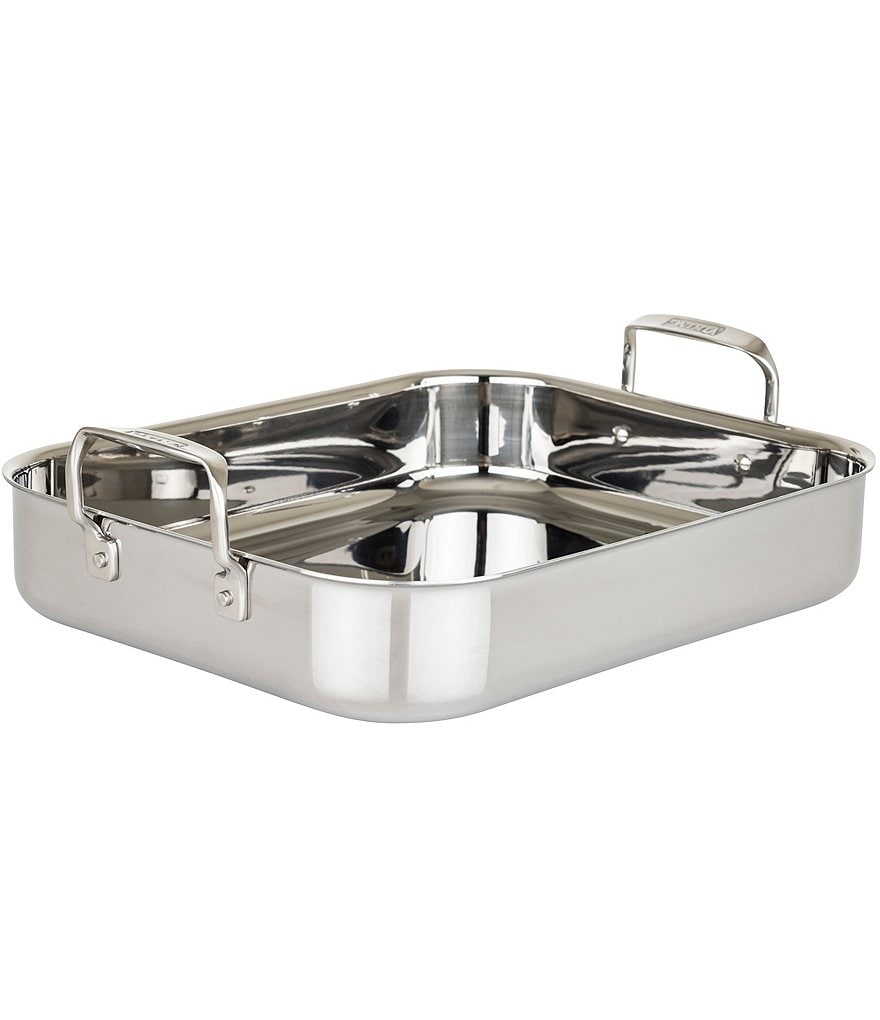 Viking 3-Ply Mirror Stainless Steel 16#double; Roasting Pan with Non-Stick Rack and Carving Set