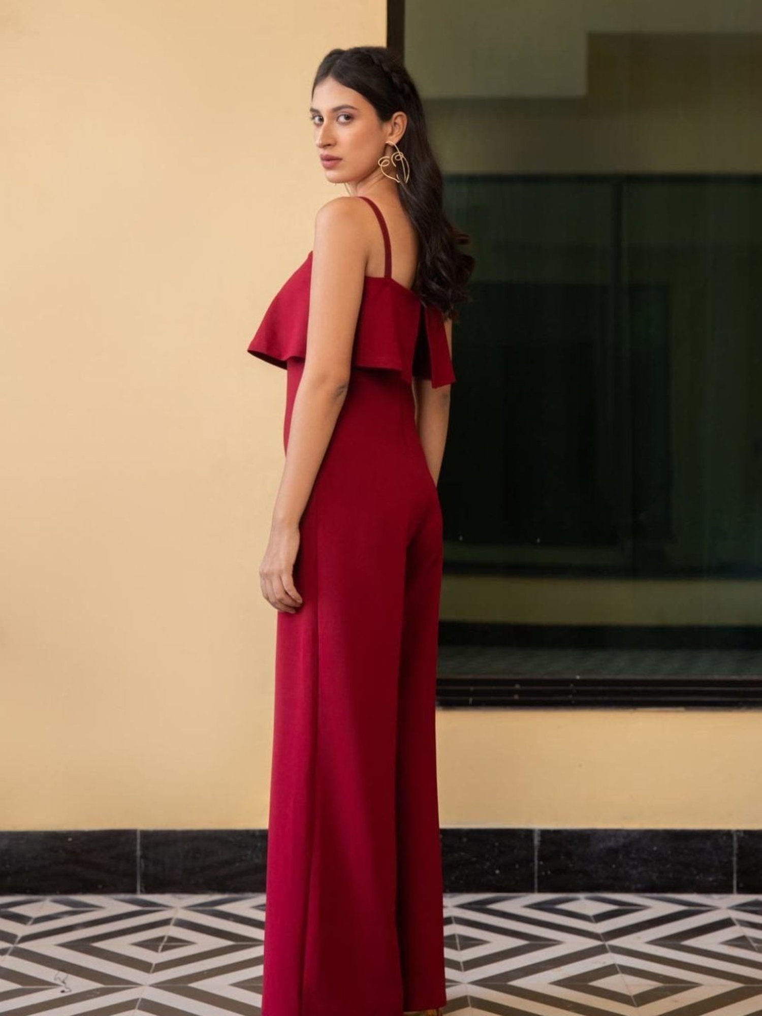 BInfinite Claret Red Overlap Jumpsuit