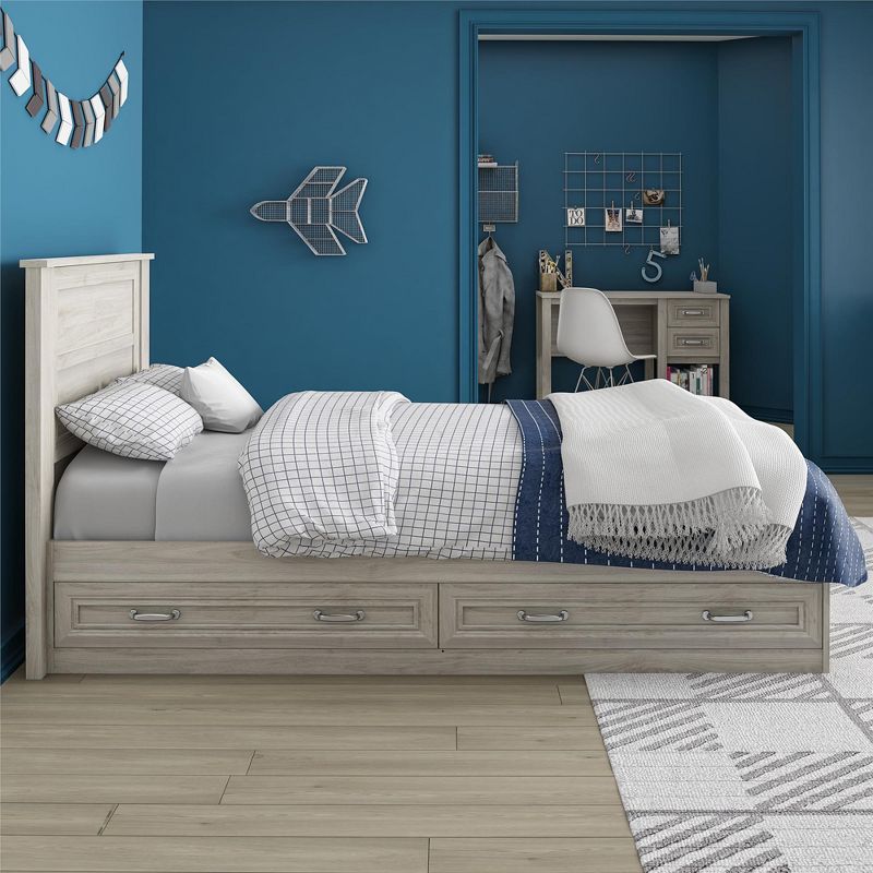 Sierra Ridge Levi Twin Bed with Storage & Twin Headboard, Light Walnut