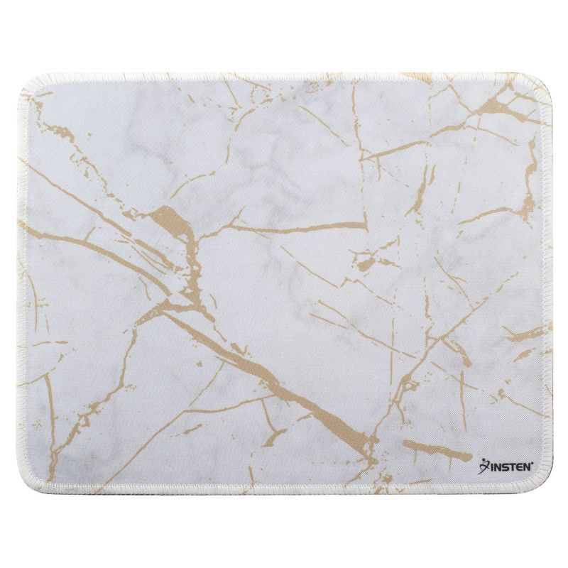 Insten Shiny Marble Gaming Mouse Pad with Stitched Edge, Water-Resistant, Non-Slip Rubber Base, White, 9.45 x 7.48 in