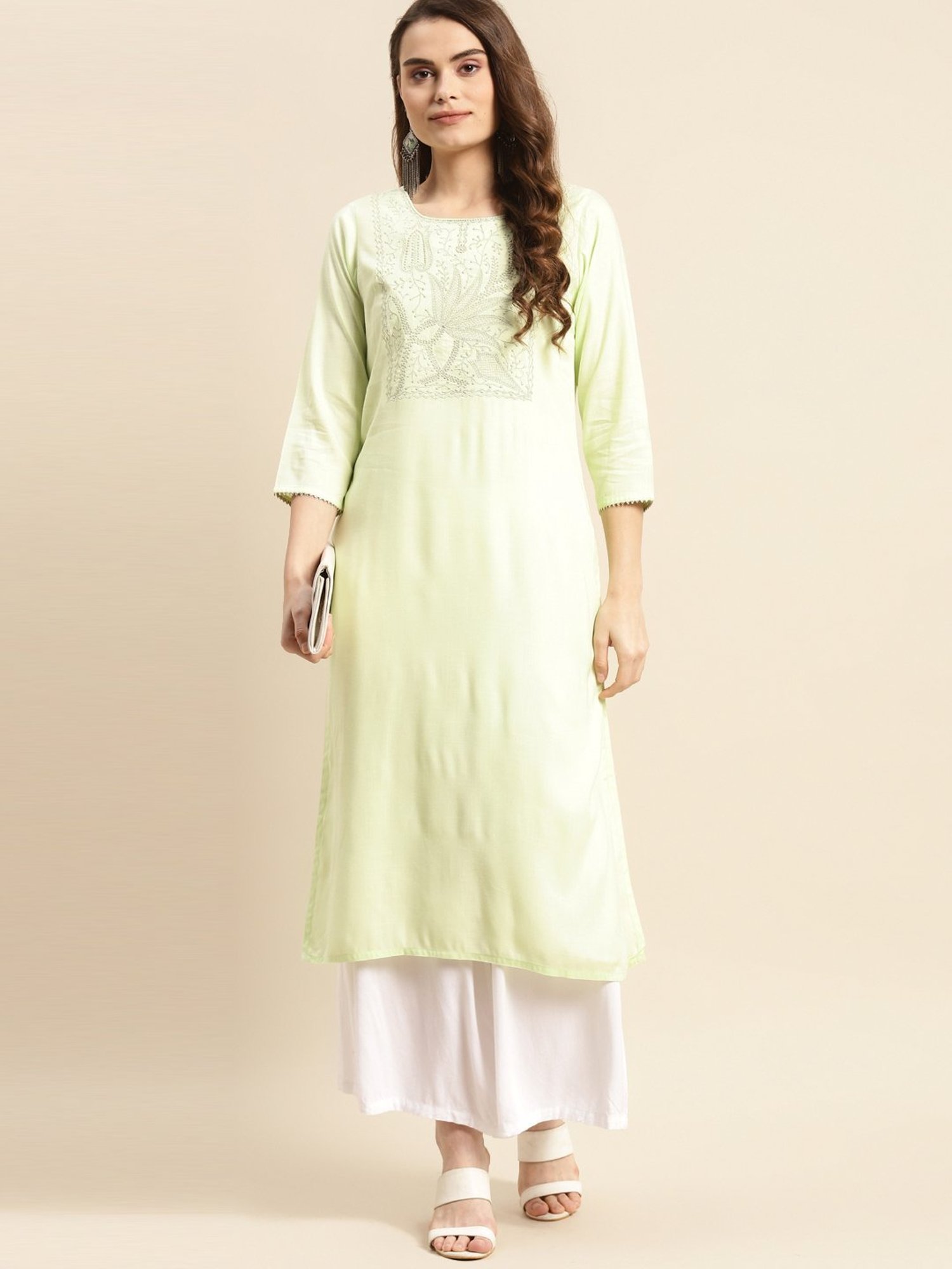 Prakrti Green Embroidered Straight Kurta