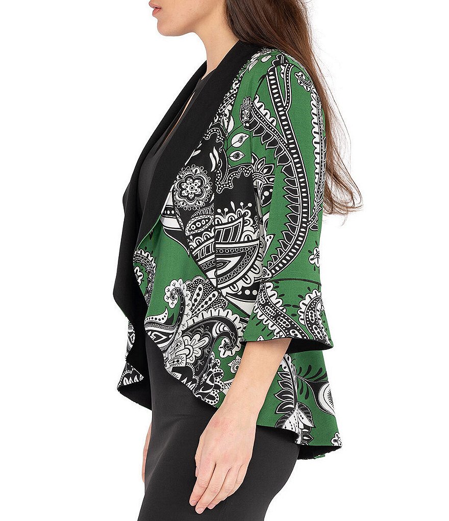 Eva Varro Bandana Paisley Print 3/4 Sleeve Shawl Collar Neck Knit Reversible Peplum Jacket