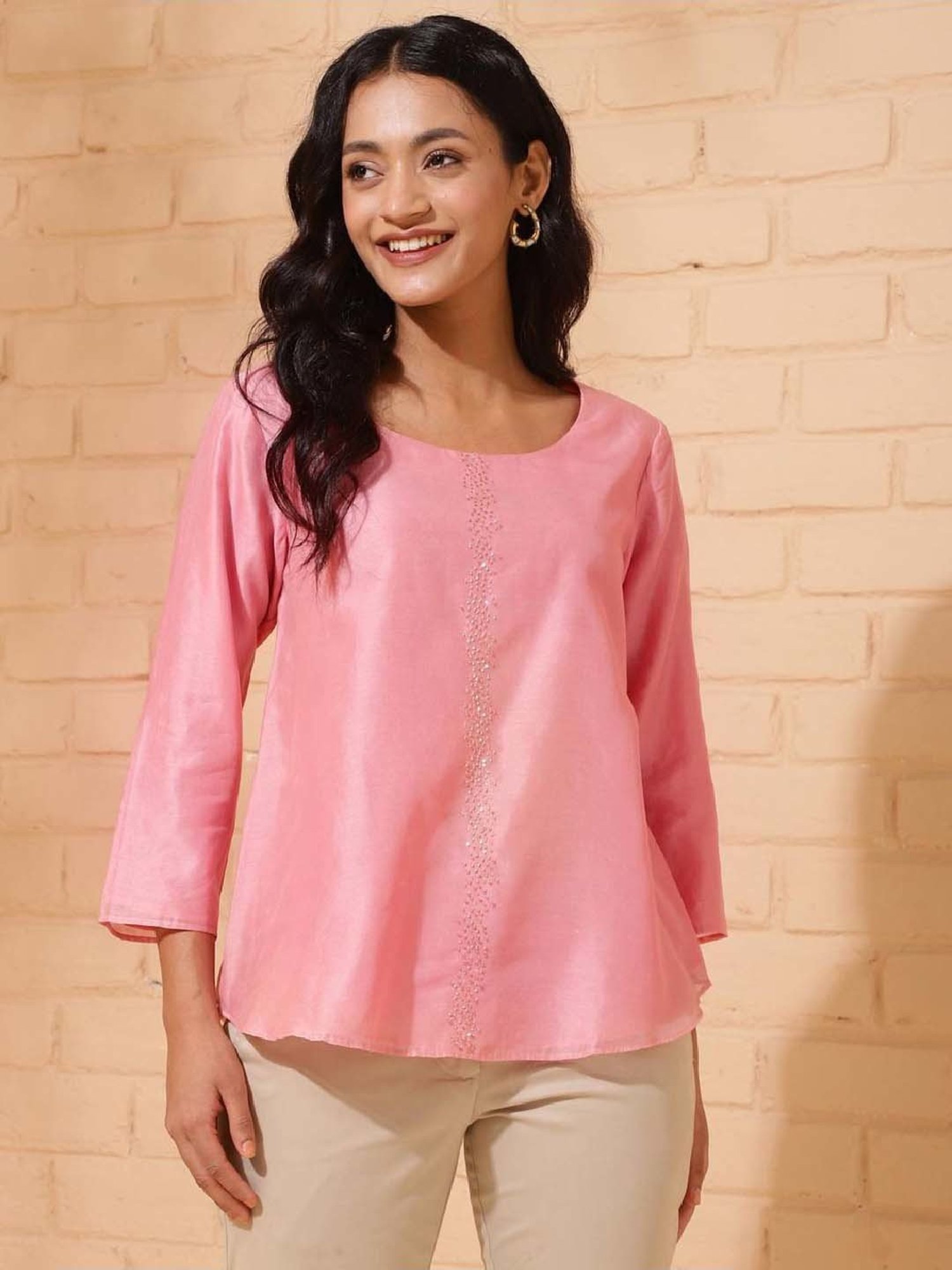 Fabindia Pink Embroidered Top