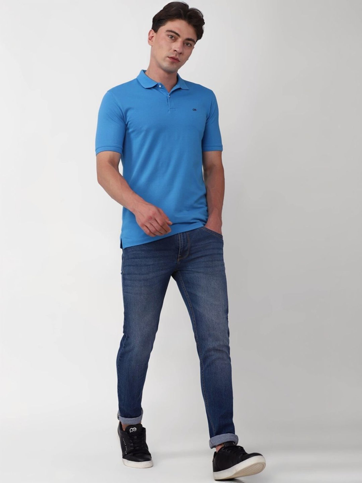 Peter England Blue Slim Fit Polo T-Shirt