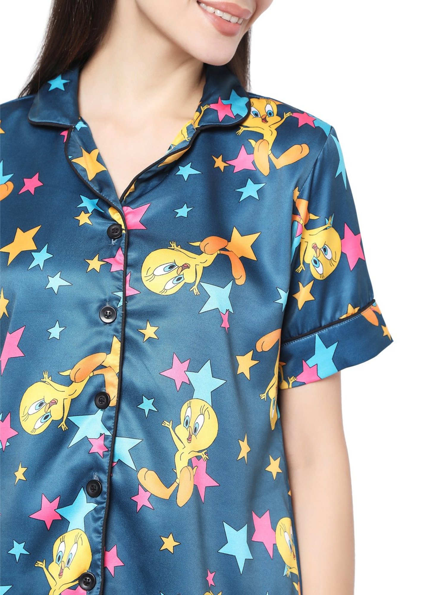 Smarty Pants Blue Satin Print Shirt With Pyjamas
